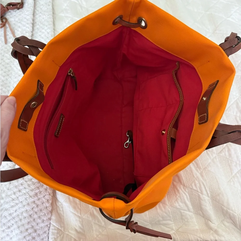 Dooney & Bourke Orange Tote with Brown Handles - Picture 4 of 5